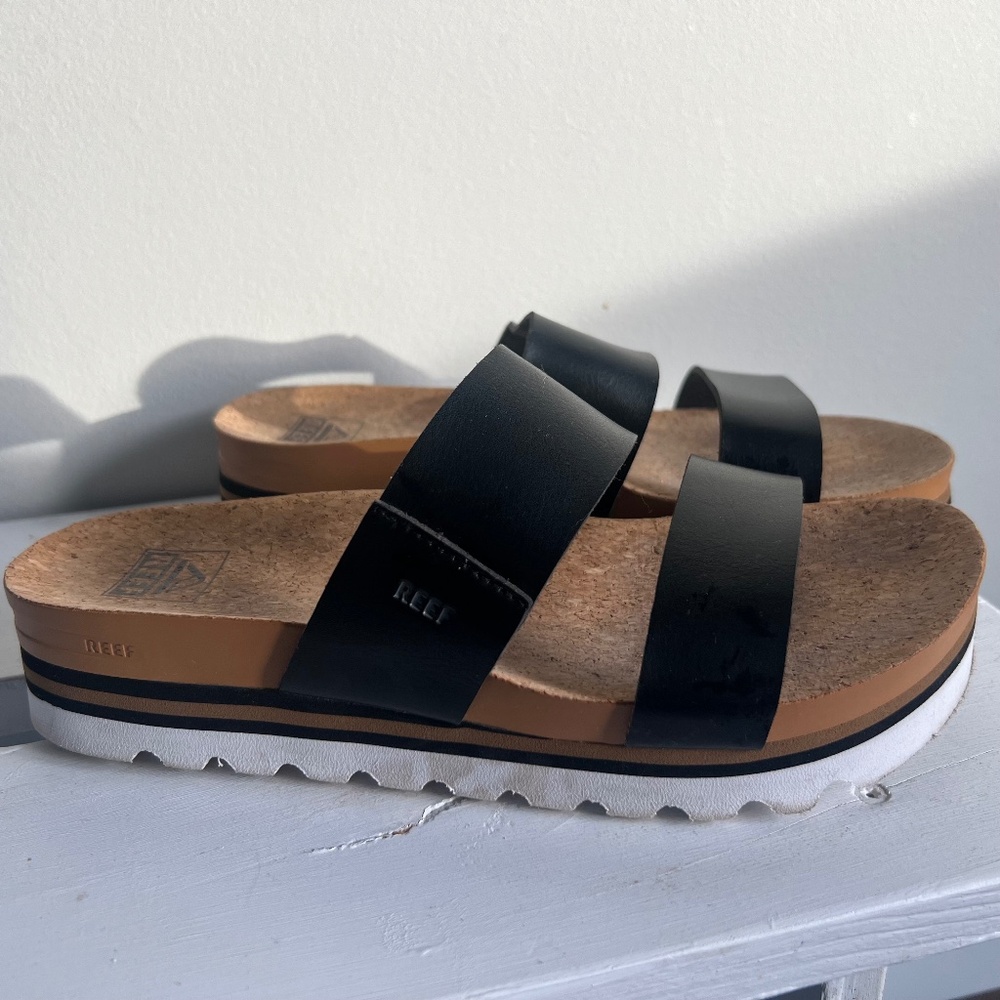 Womens Black Reef Sandals, Size 8